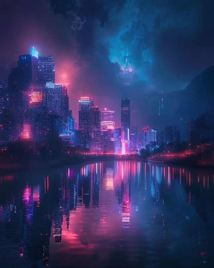 Neon City Night Background
